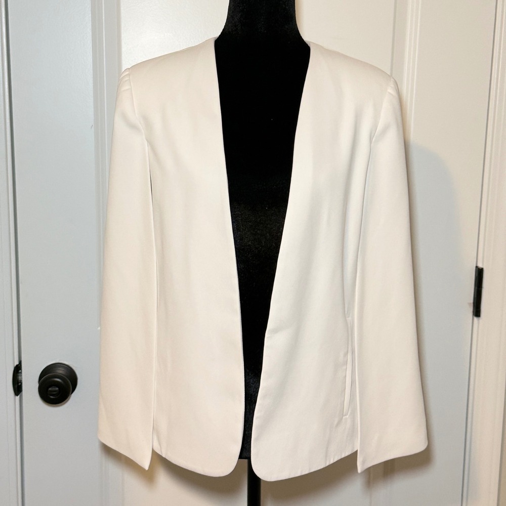 Zara Womens White Cape Blazer Open Front Split Sleeve Jacket Size Size Small